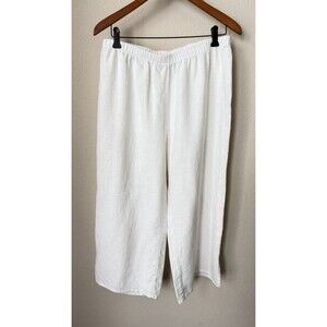 Flax Women's Size Medium White 100% Linen Pull-on Wide Leg Capri Crop Pants